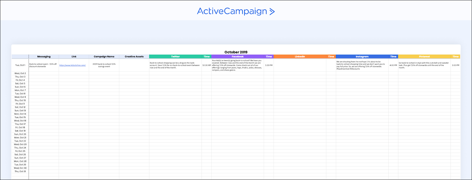 Activecampaign content calendar 