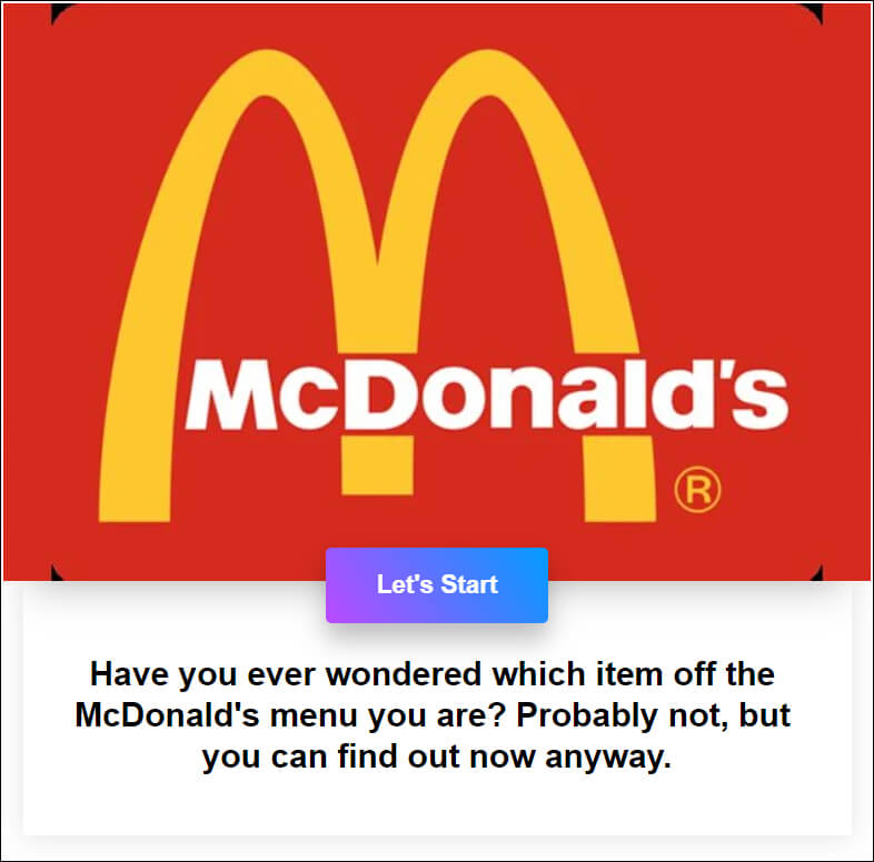 Quiz used by macDonald for marketing