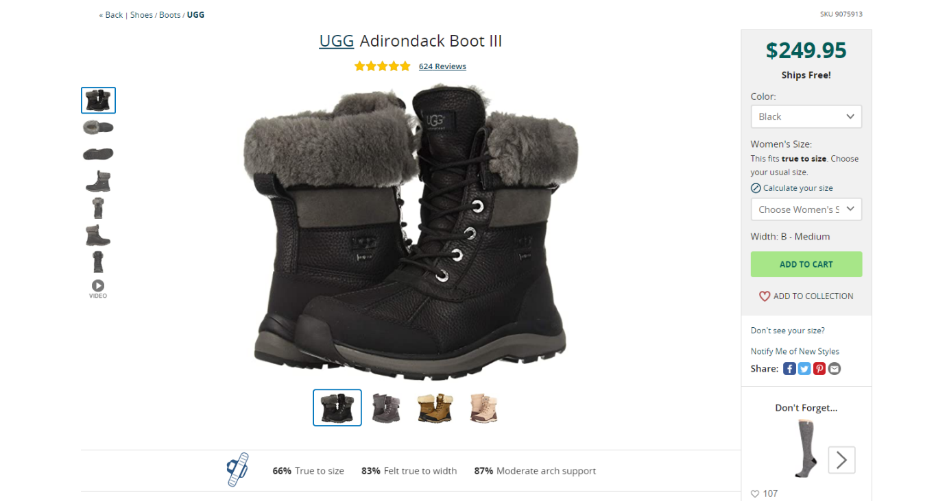 Zappos boots page