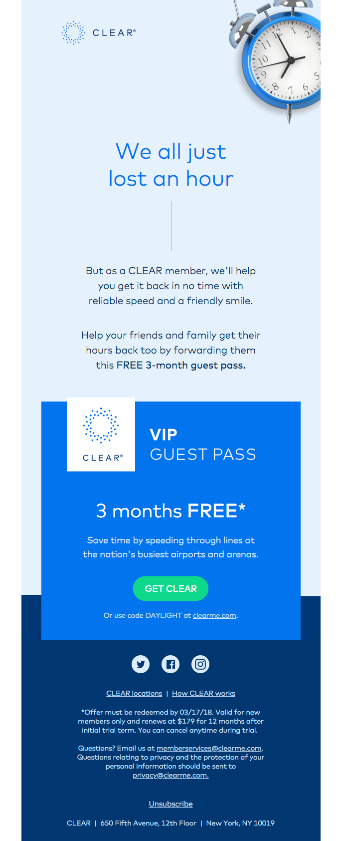 CLEAR B2B email marketing example 