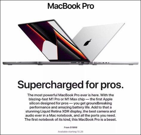 Apple Mackbook Pro product focused example