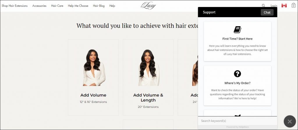 Luxy Hair conversational chatbot example