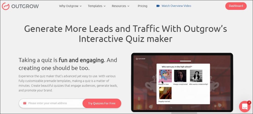 Outgrow quiz maker tool for online course creator