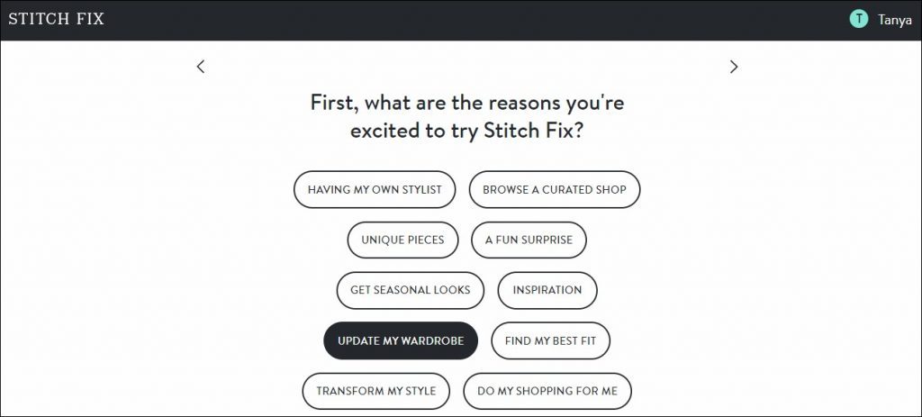 Stitch Fix interactive quiz example