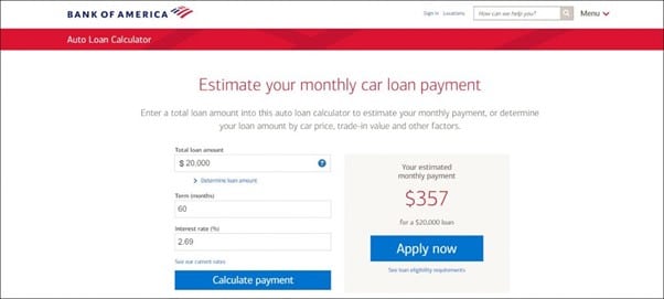 Bank Of America's Interactive landing page