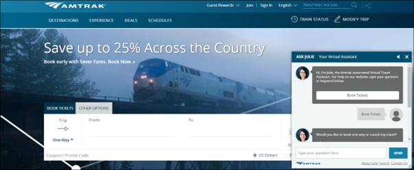 Amtrak's website chatbot