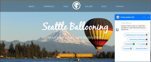 Seattle Ballooning's website chatbot