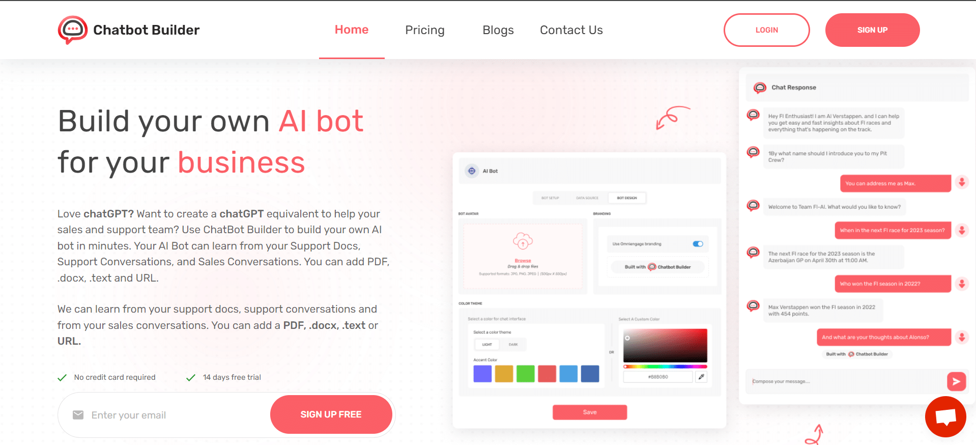 Chatbot builder homepage