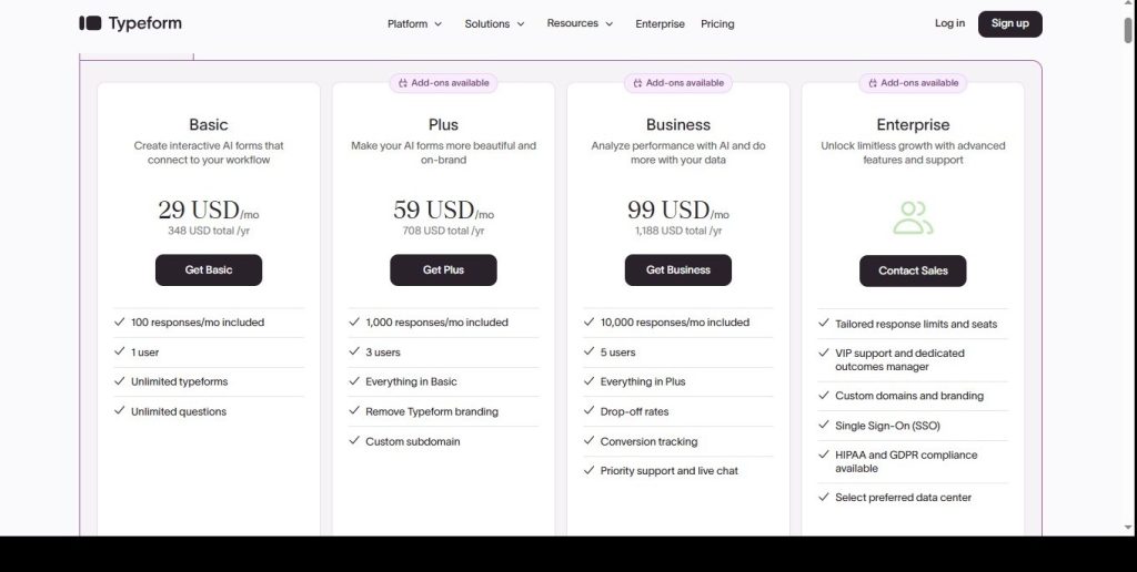 typeform pricing
