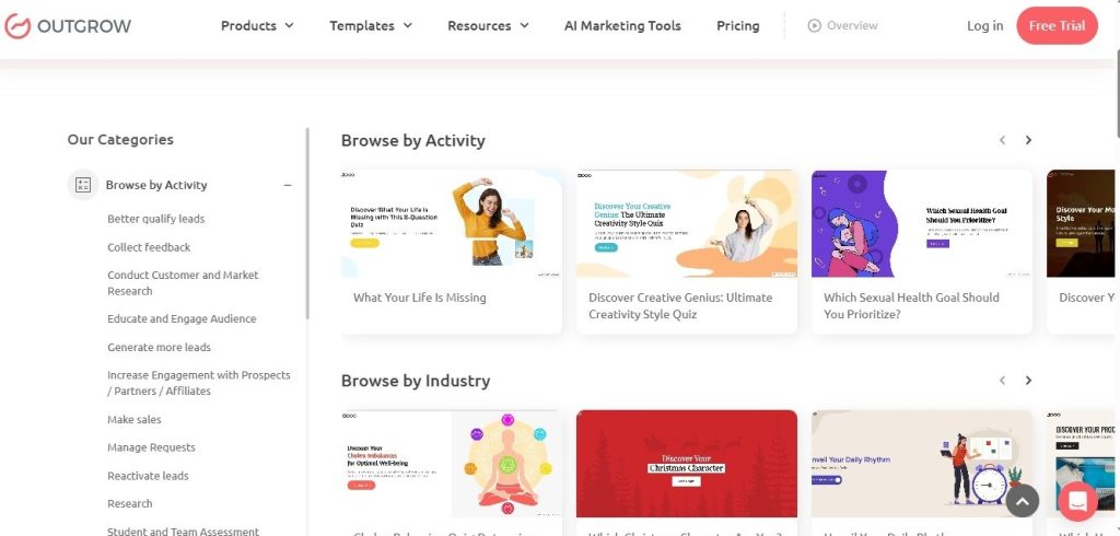 outgrow templates page