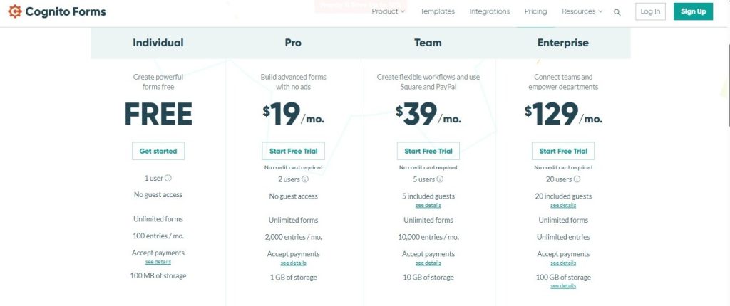 cognitoforms pricing
