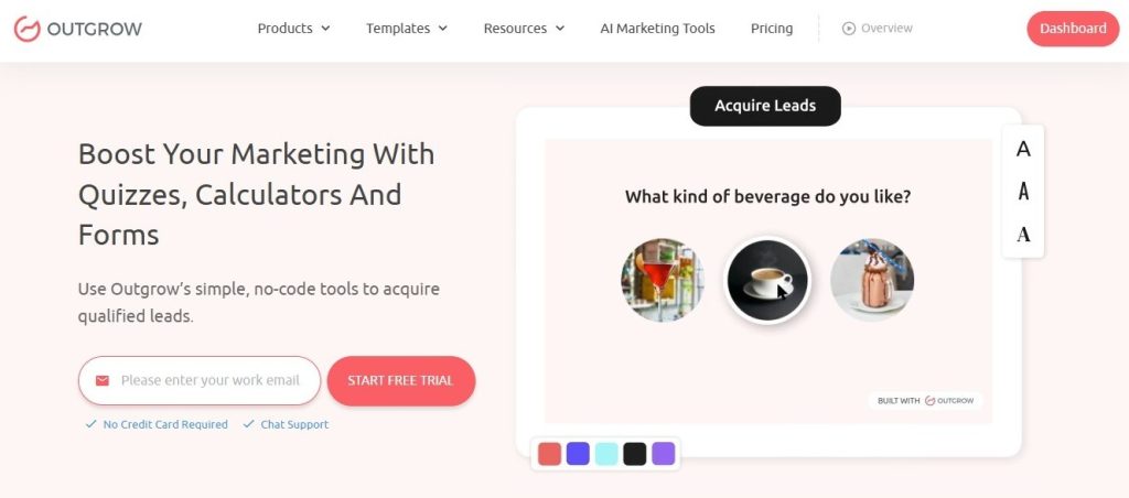 lead generation quiz outgrow