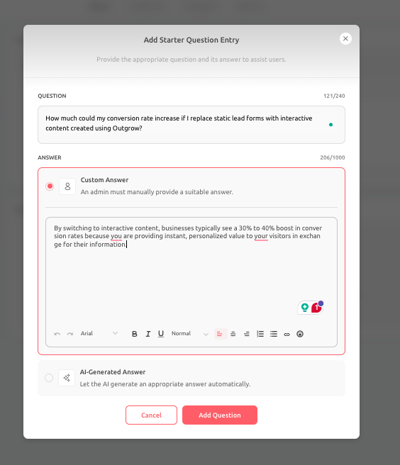 custom answer